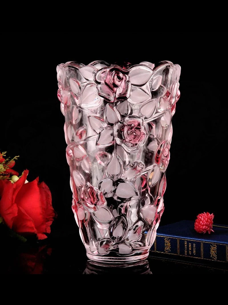 Pink Roses Crystal Vase   41036116262978