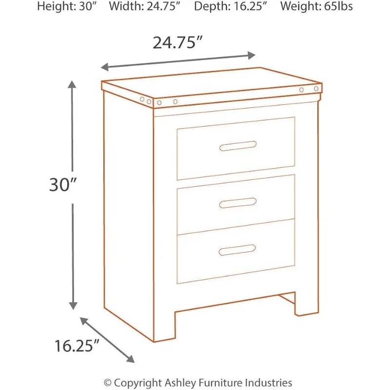 Rustic 2 Drawer Nightstand with USB Charging Stations