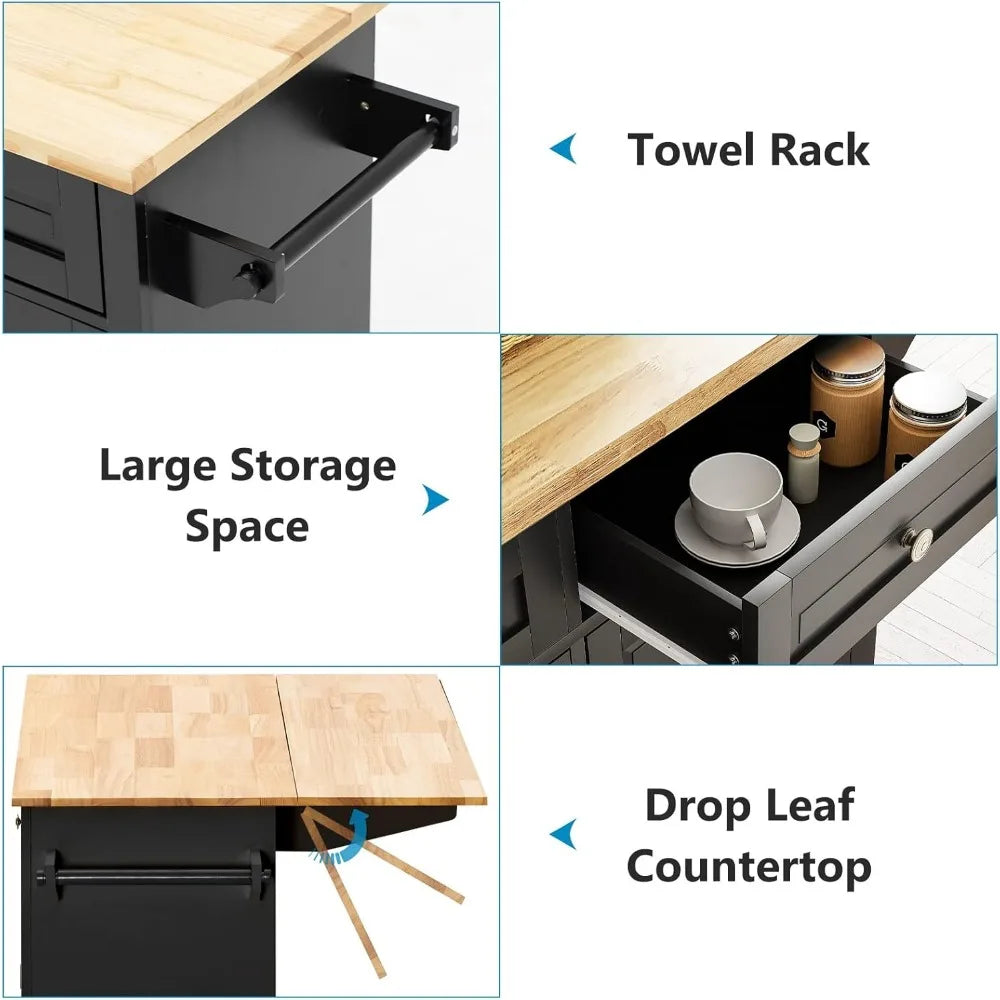 Rolling Kitchen Island with Drop Leaf and Chopping Block