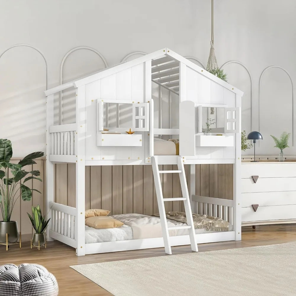 White Twin Treehouse Bunk Bed   41530749222978