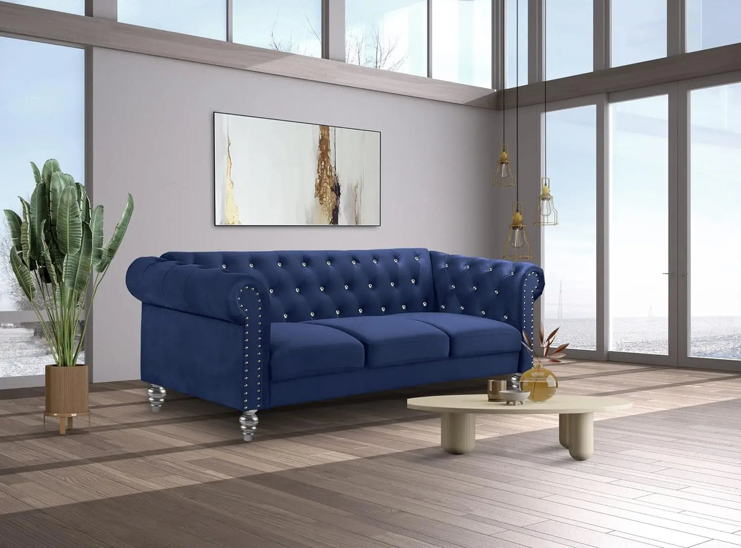 Glam Velvet Button Tufted Chesterfield Sofa