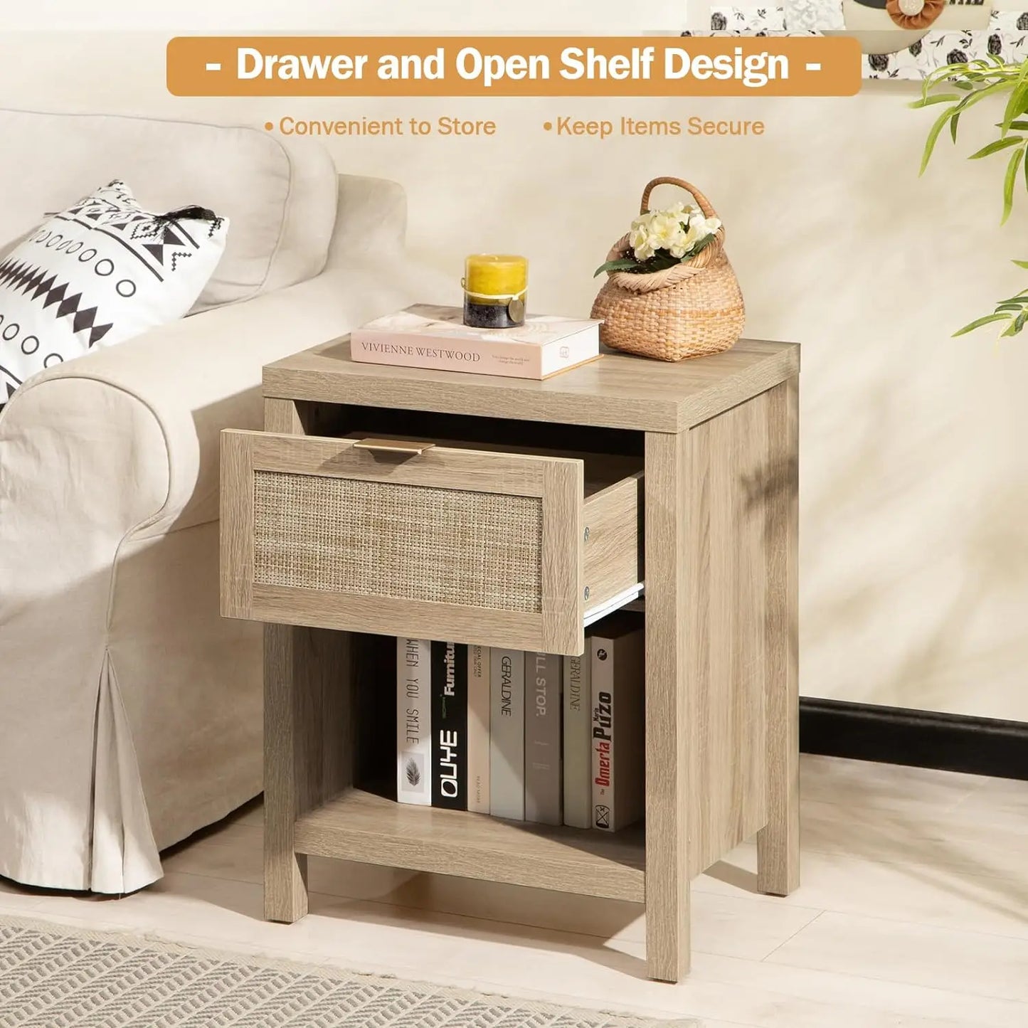 Rattan Nightstands Set of 2