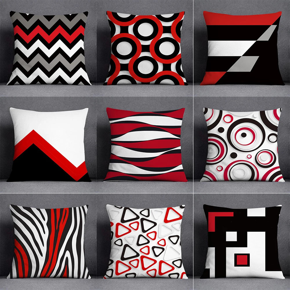 Red & Black Geometric Pillow Cover