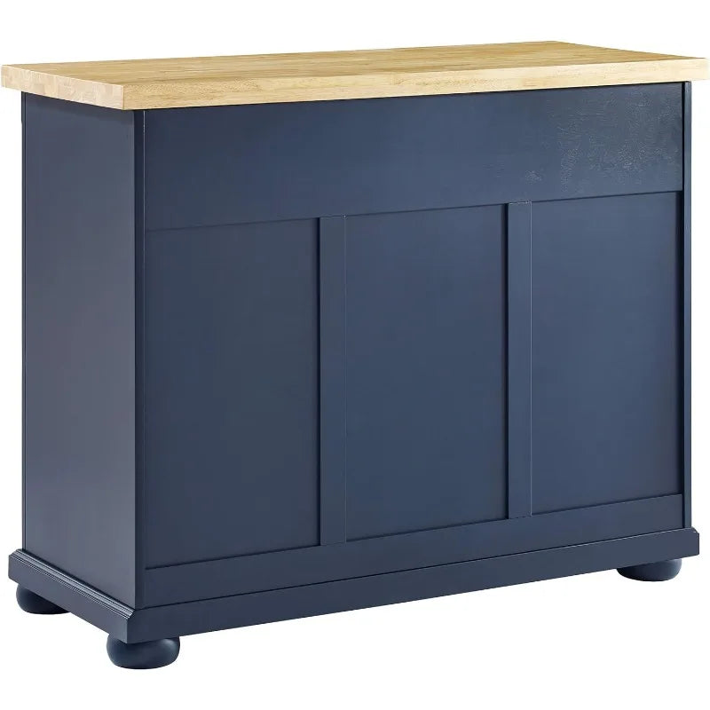 Stationary Navy Kitchen Island with Butcher Block Top