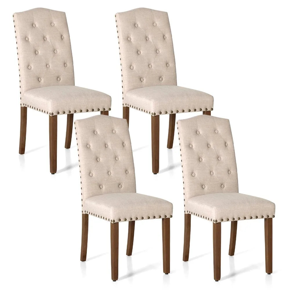 Beige Faux Leather Dining Chairs - Set of 4  -  40909466665026