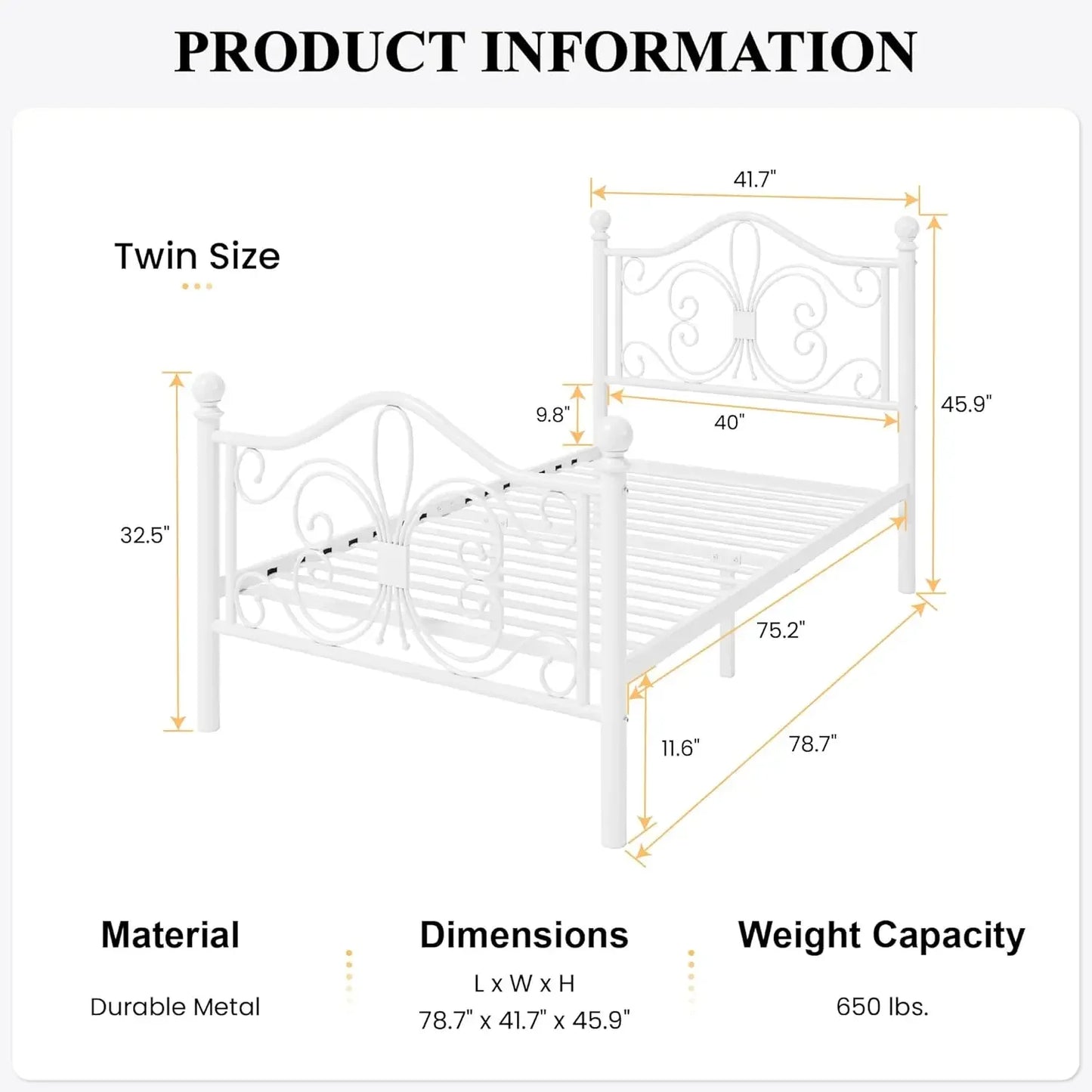 White Iron Twin Size Bed Frame