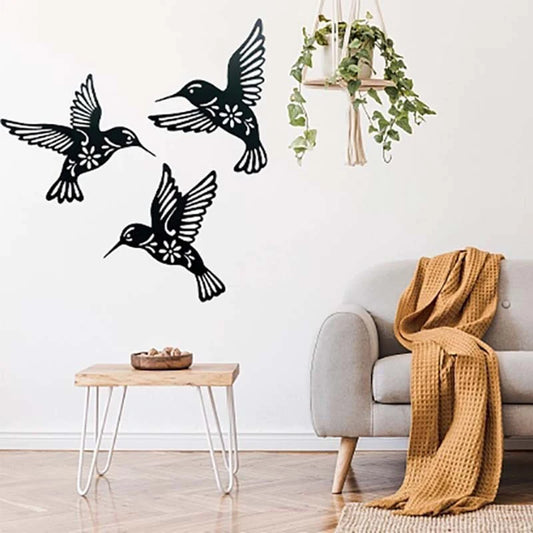 Black Metal Hummingbird 3pc. Wall Decor