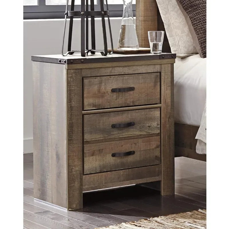 Rustic 2 Drawer Nightstand with USB Charging Stations