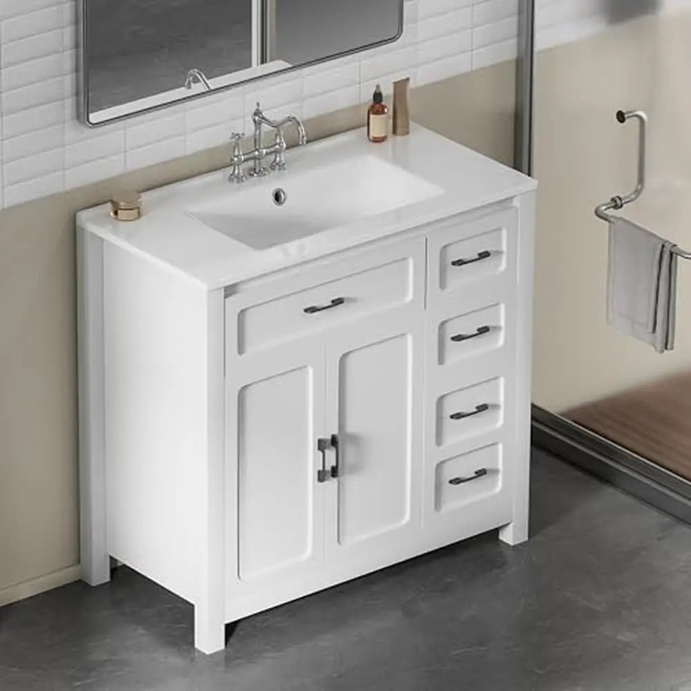 White 30-Inch Bathroom Vanity Cabinet with Ceramic Sink