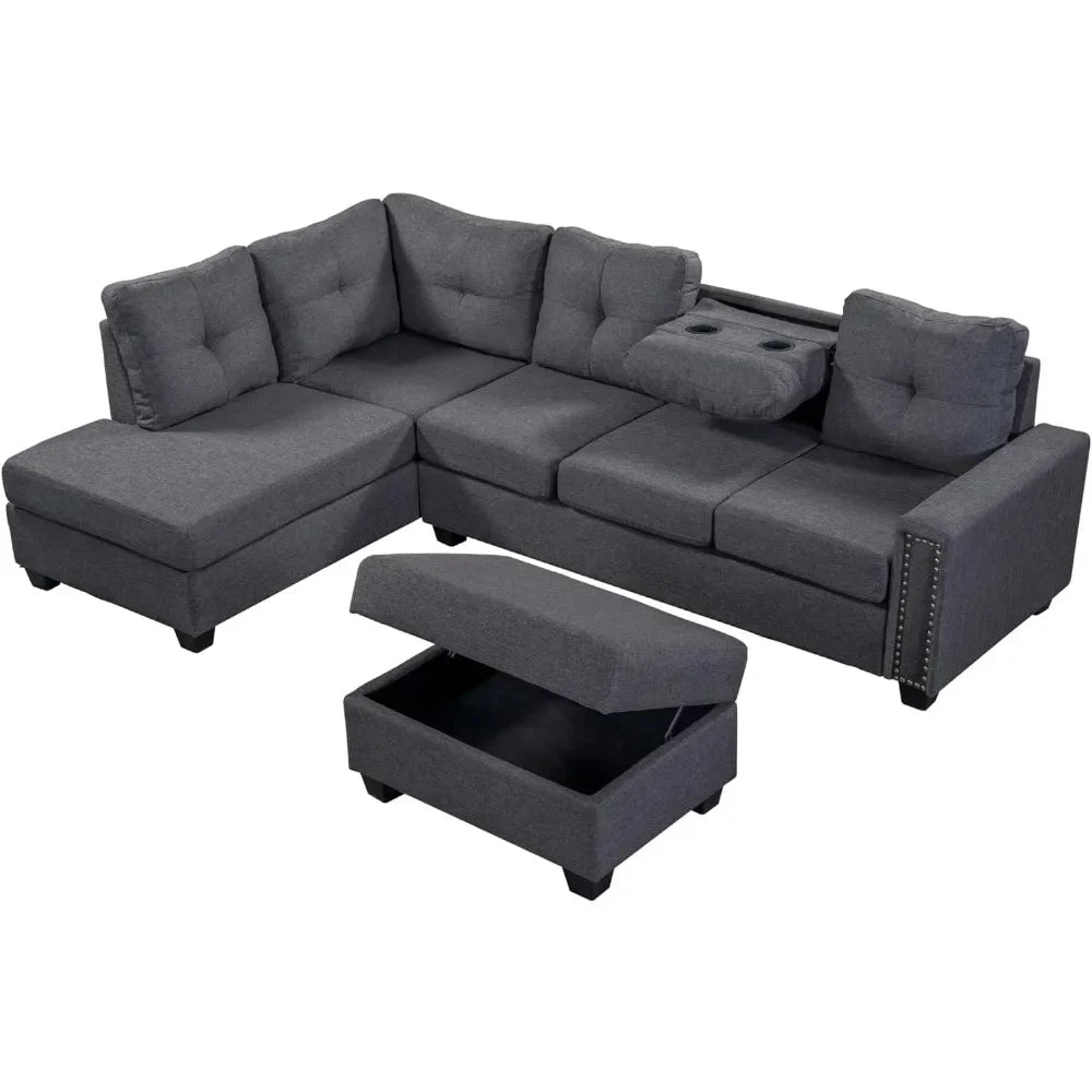 L Shape Sectional Sofa with Storage Ottoman & Chaise