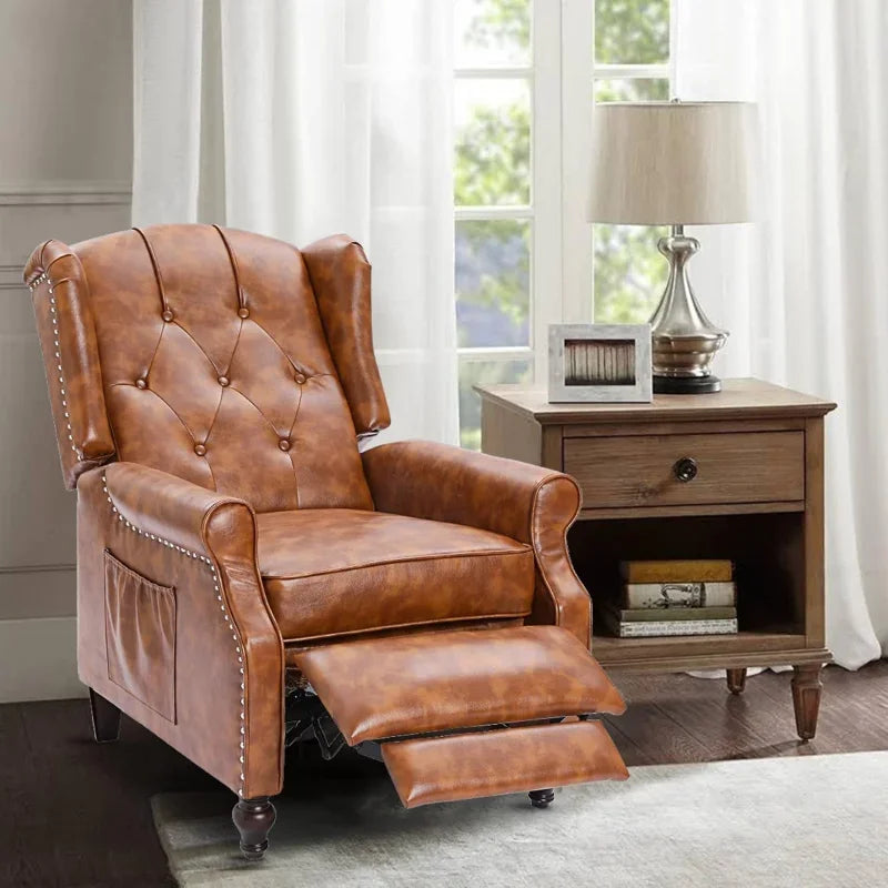 Brown PU Leather Wingback Push Back Recliner Chair - Set of 2