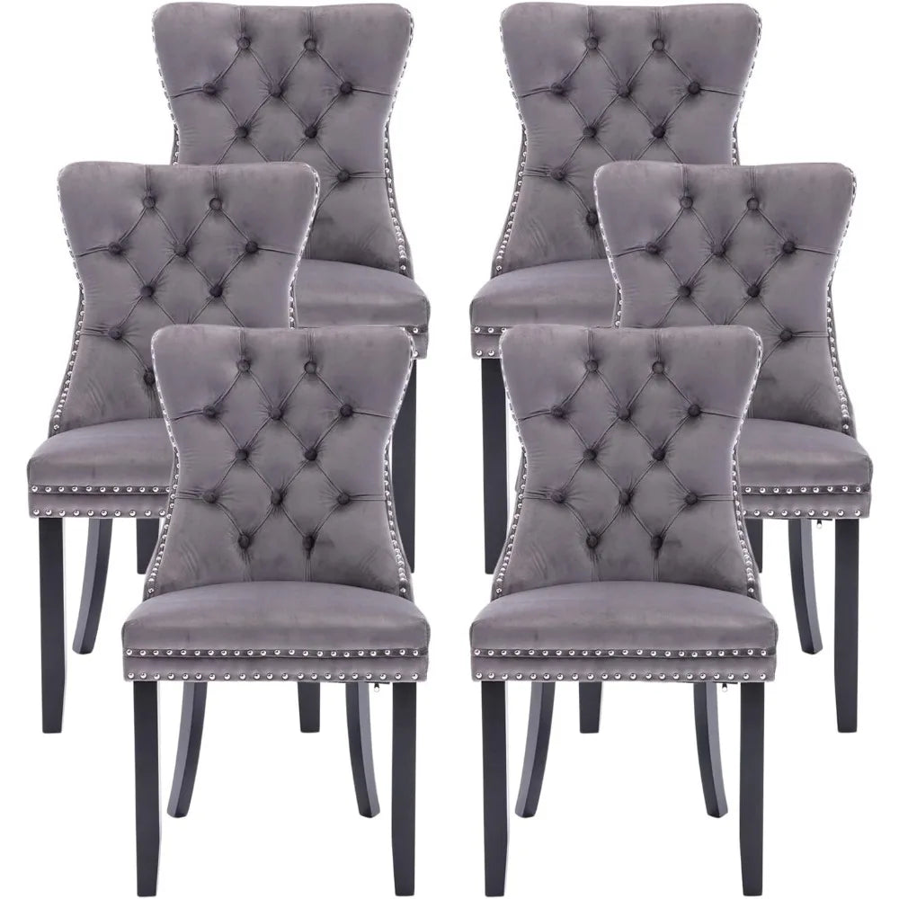 Grey Luxury Tufted Velvet Dining Chairs Set of 6