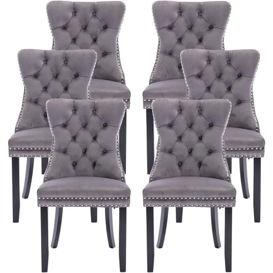 Grey Luxury Tufted Velvet Dining Chairs Set of 6