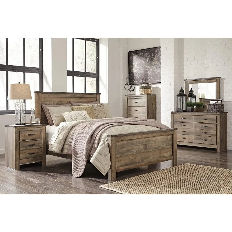 Rustic 2 Drawer Nightstand with USB Charging Stations