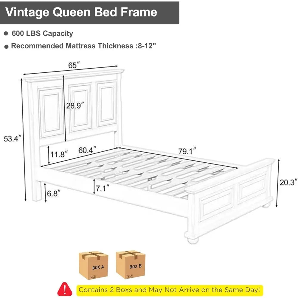 Pinewood Bed Frame with Wood Panel Base