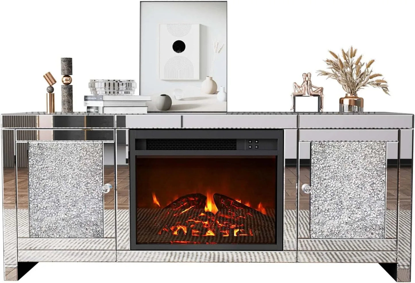 Mirrored Fireplace TV Stand