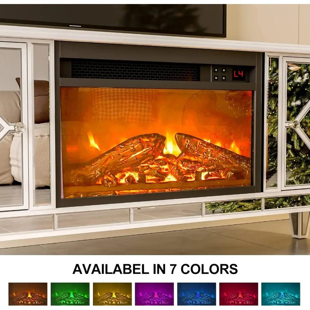 Mirrored Electric Fireplace Entertainment Center w/Changing Colors