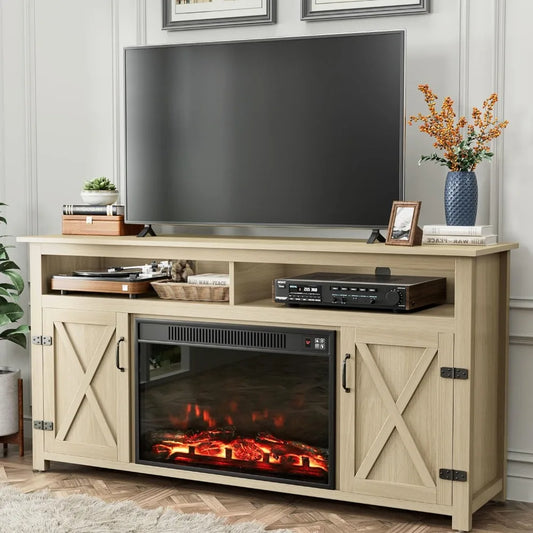 Barn Doors Fireplace Entertainment Center with Cabinet - 40871688110146