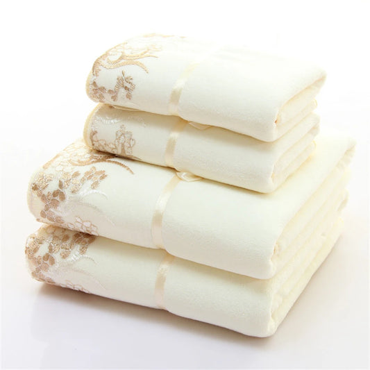 Cream Lace 4pc Embroidered Quick Dry Towel Sets 40888134959170