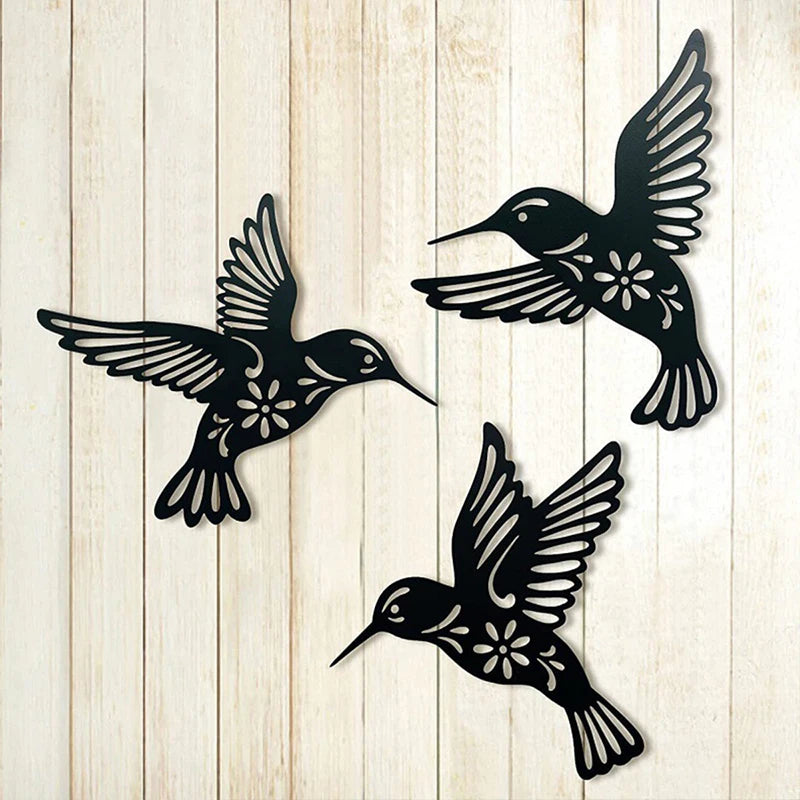 Black Metal Hummingbird 3pc. Wall Decor