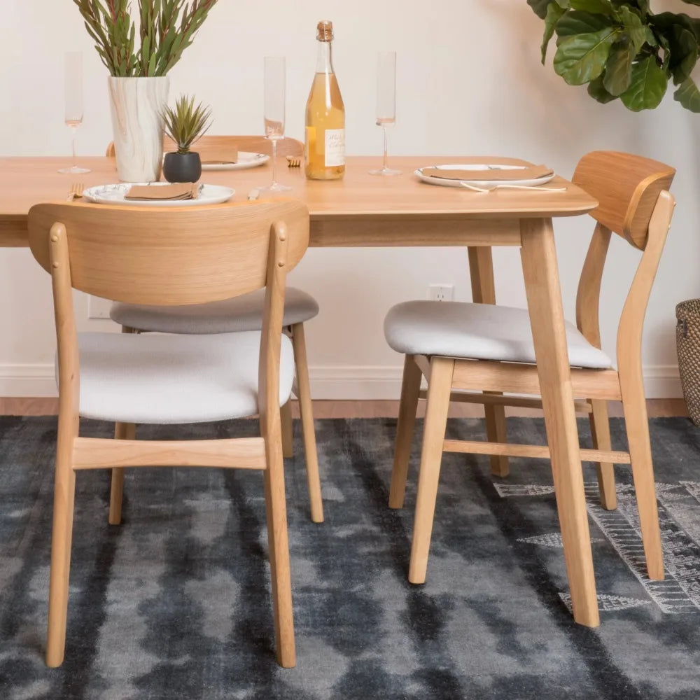 Light Beige Natural Oak Table & 8 Chairs, Dining Set