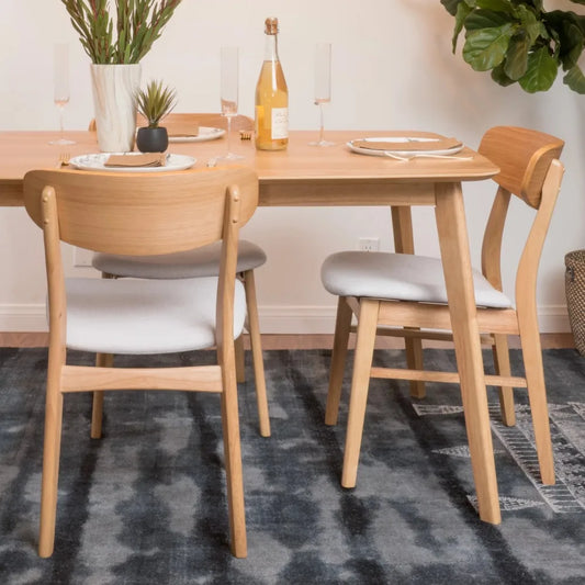 Light Beige Natural Oak Table & 8 Chairs, Dining Set