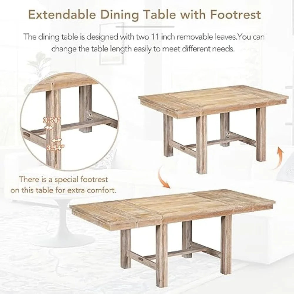 Solid Natural Wood Extendable 6pc Dining Set