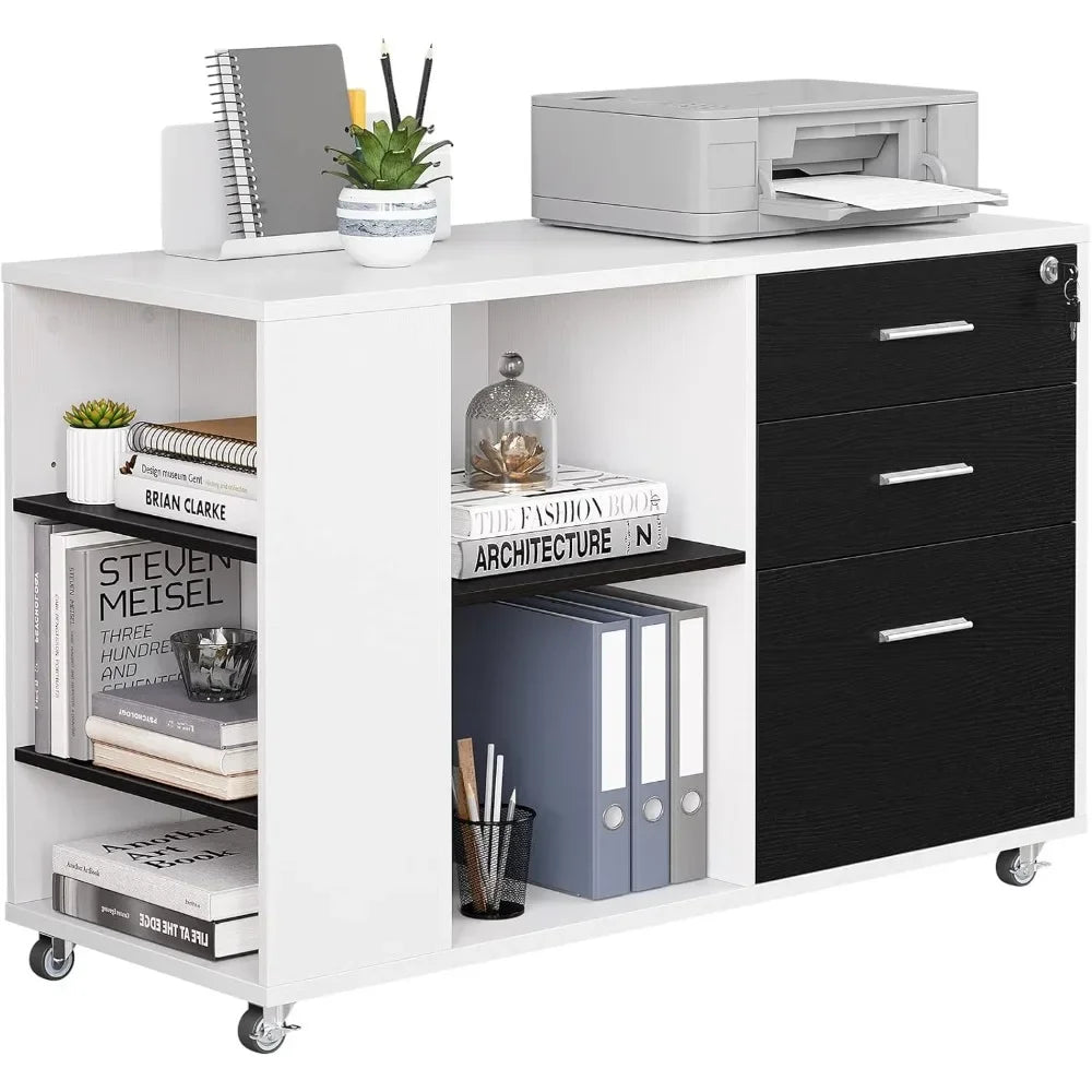 White & Black Locking Drawer Wheeled Storage Cabinet - 40871676149826