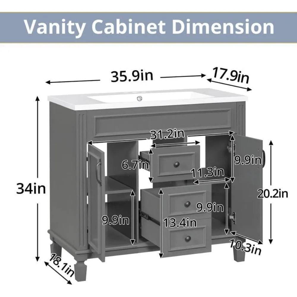 Bathroom Vanity with Integrated Resin Sink and Mirror Cabinet