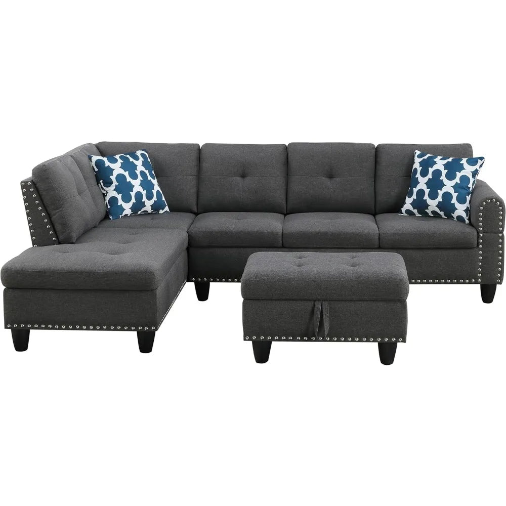 Lg Dark Grey Convertible Sectional with Storage