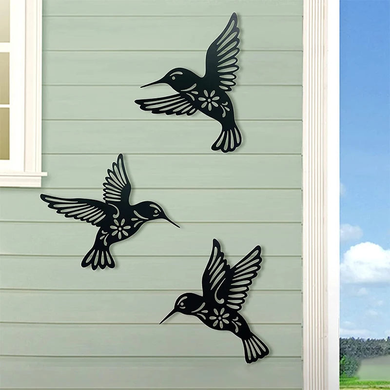 Black Metal Hummingbird 3pc. Wall Decor