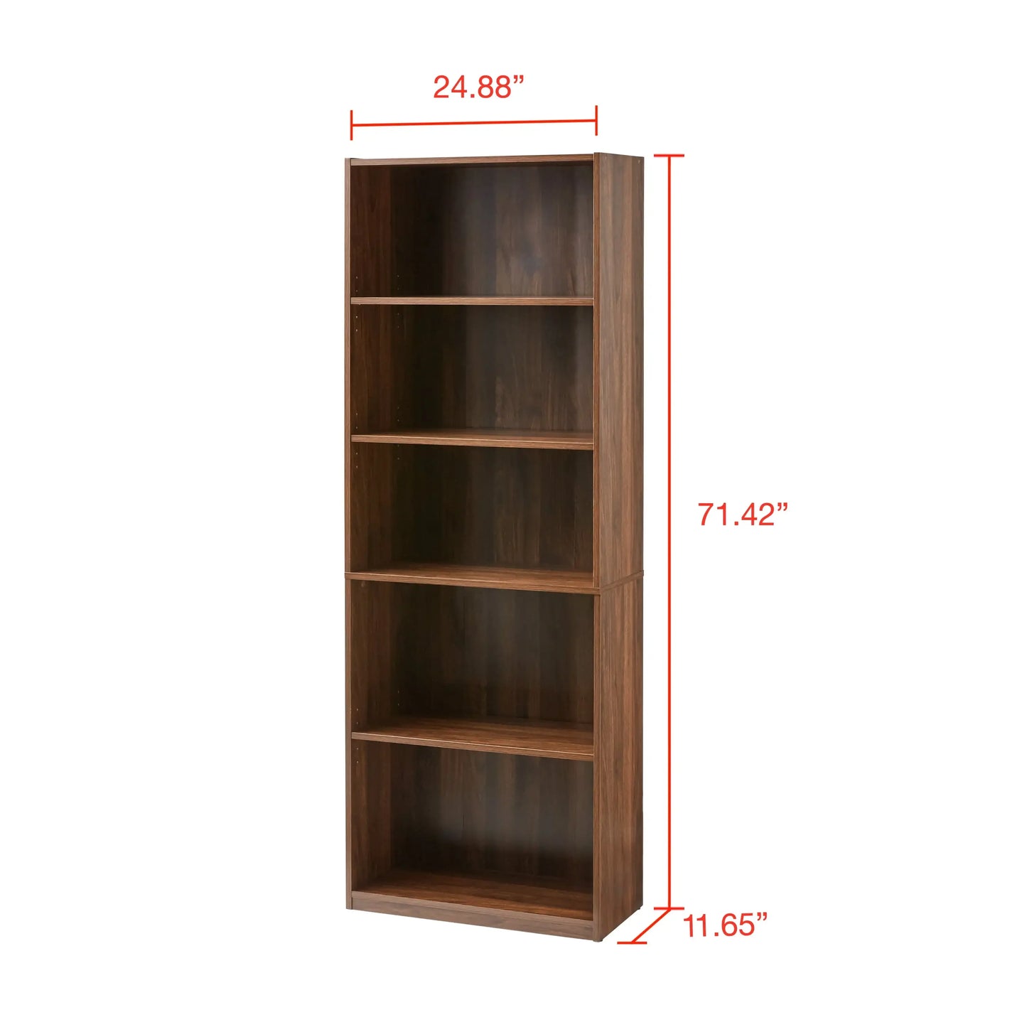 Walnut 5-Shelf Bookcase