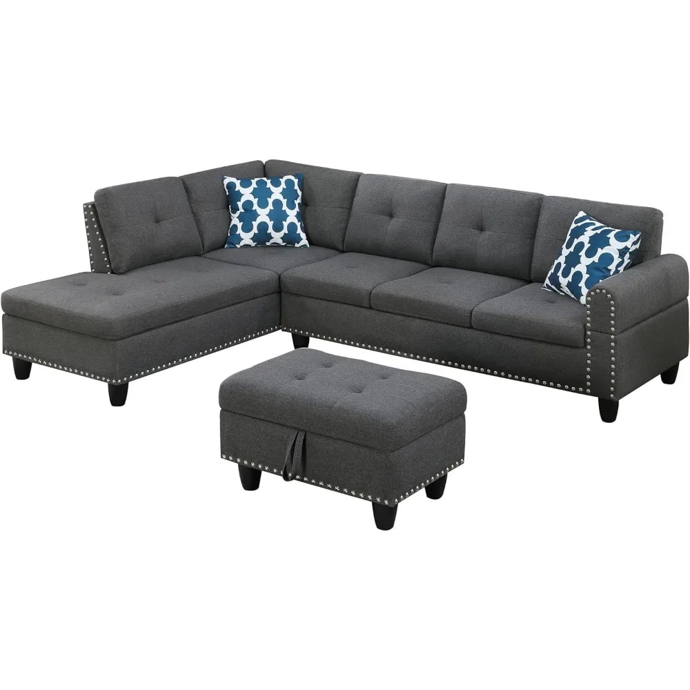 Lg Dark Grey Convertible Sectional with Storage