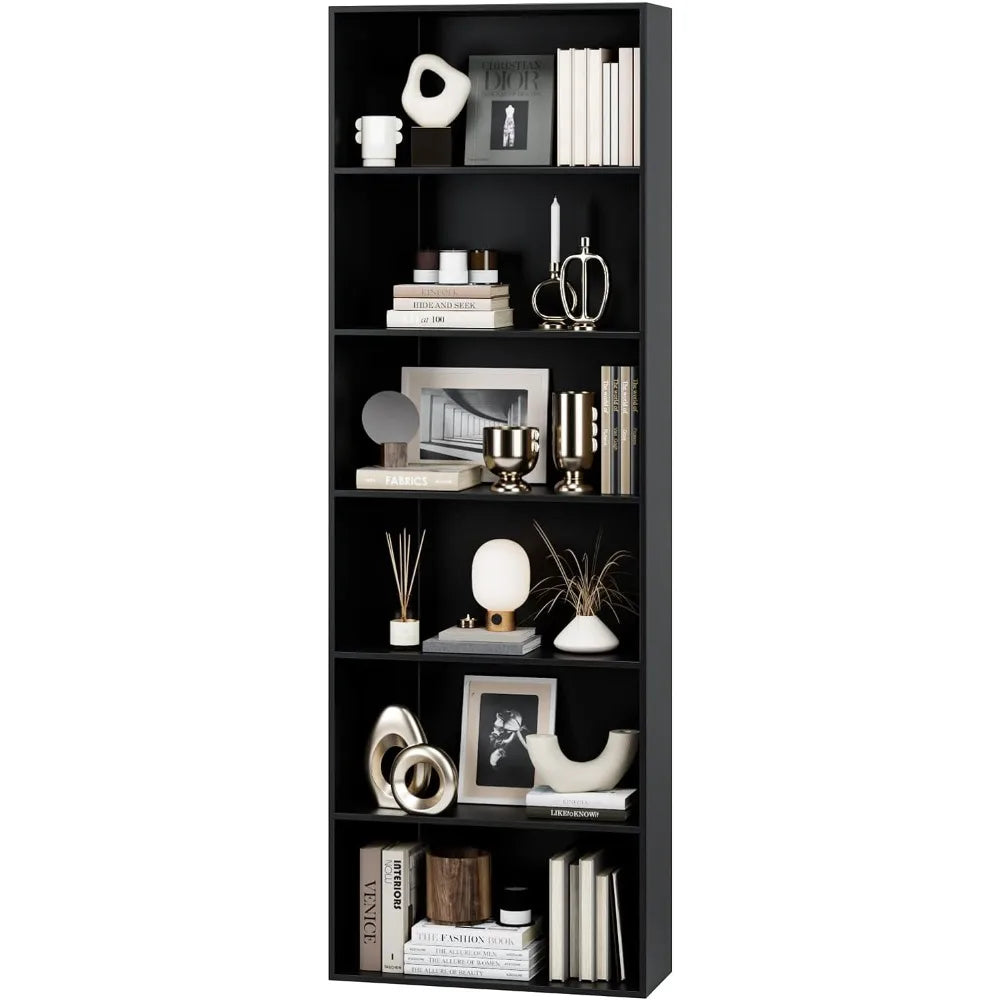 Black 6-Tier Open Bookcase 