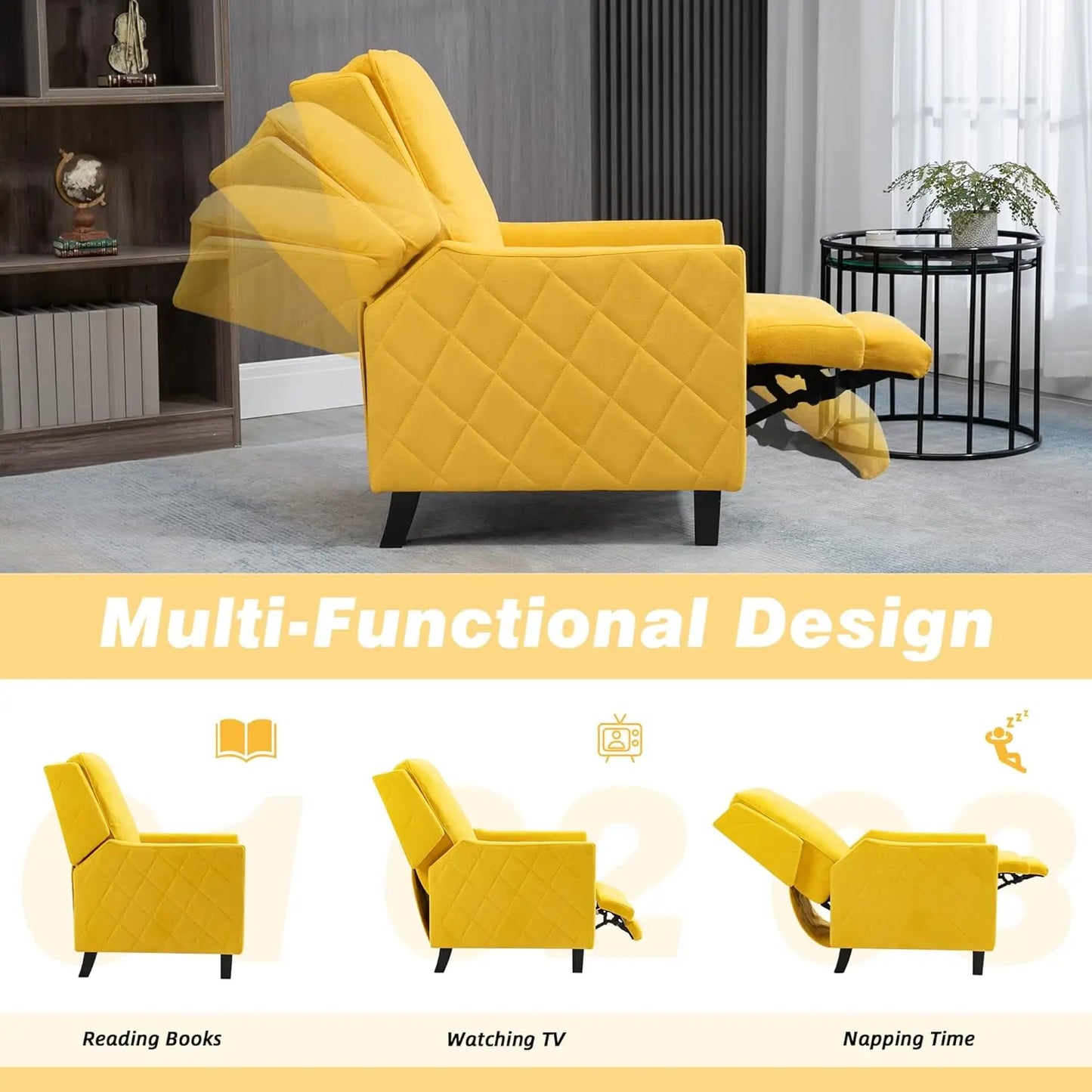 Yellow Push Back Recliner Chair