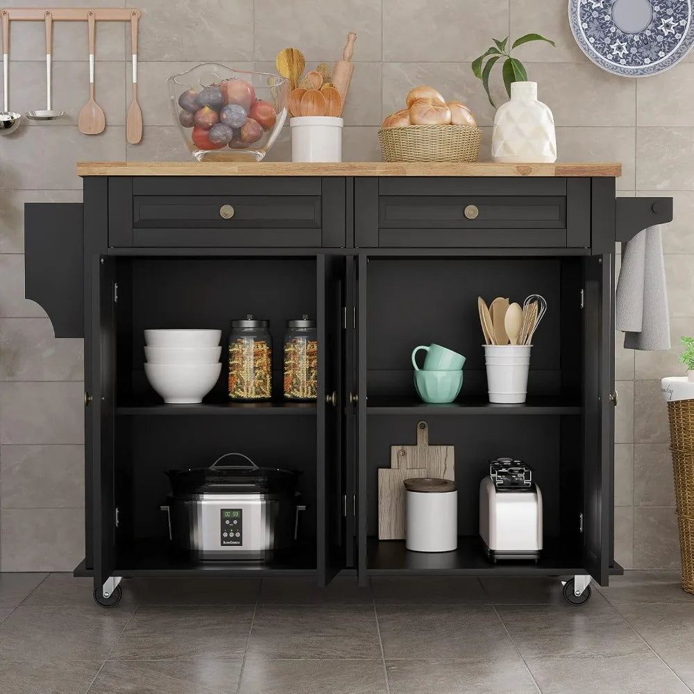 Rolling Kitchen Island with Drop Leaf and Chopping Block