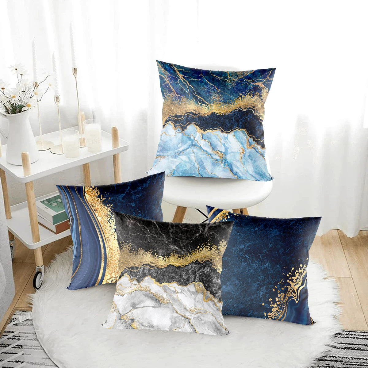 Navy & Gold Marble Accent Pillow Cover 