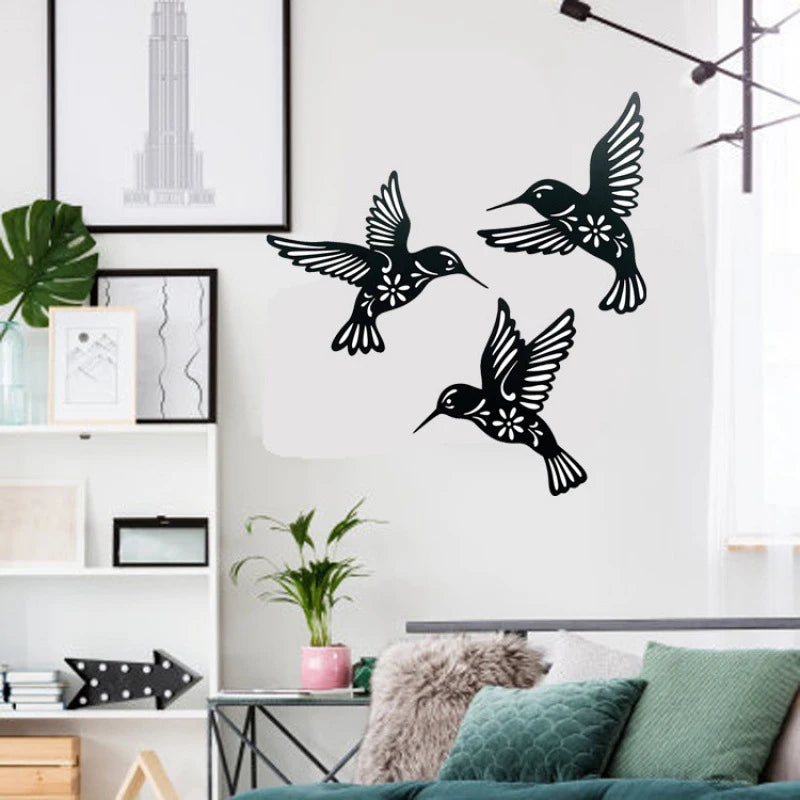 Black Metal Hummingbird 3pc. Wall Decor