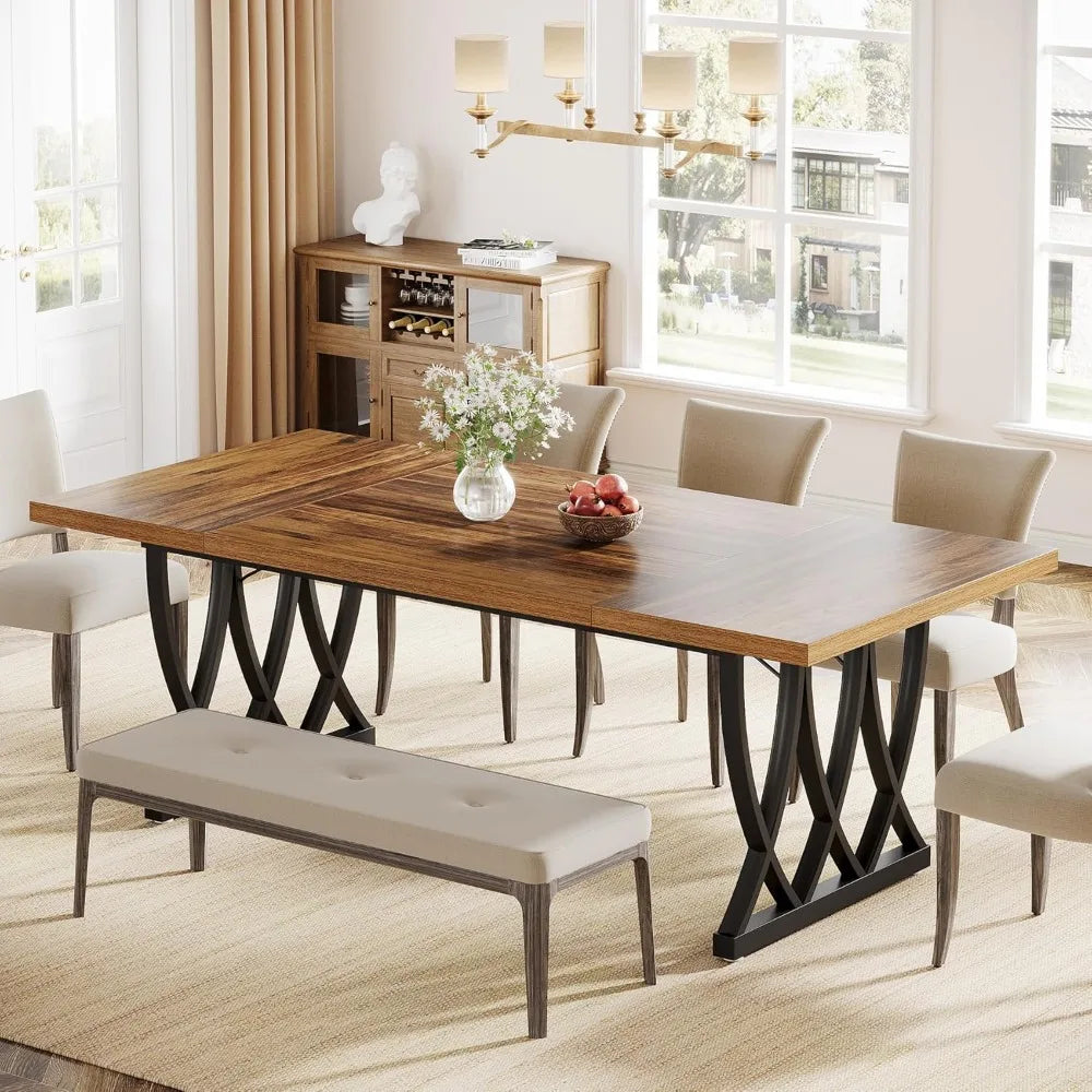 Heavy Duty Wood & Metal Frame Dining Table