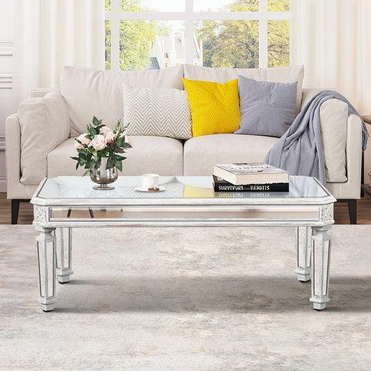 Silver Carved Mirrored Rectangle Coffee Table