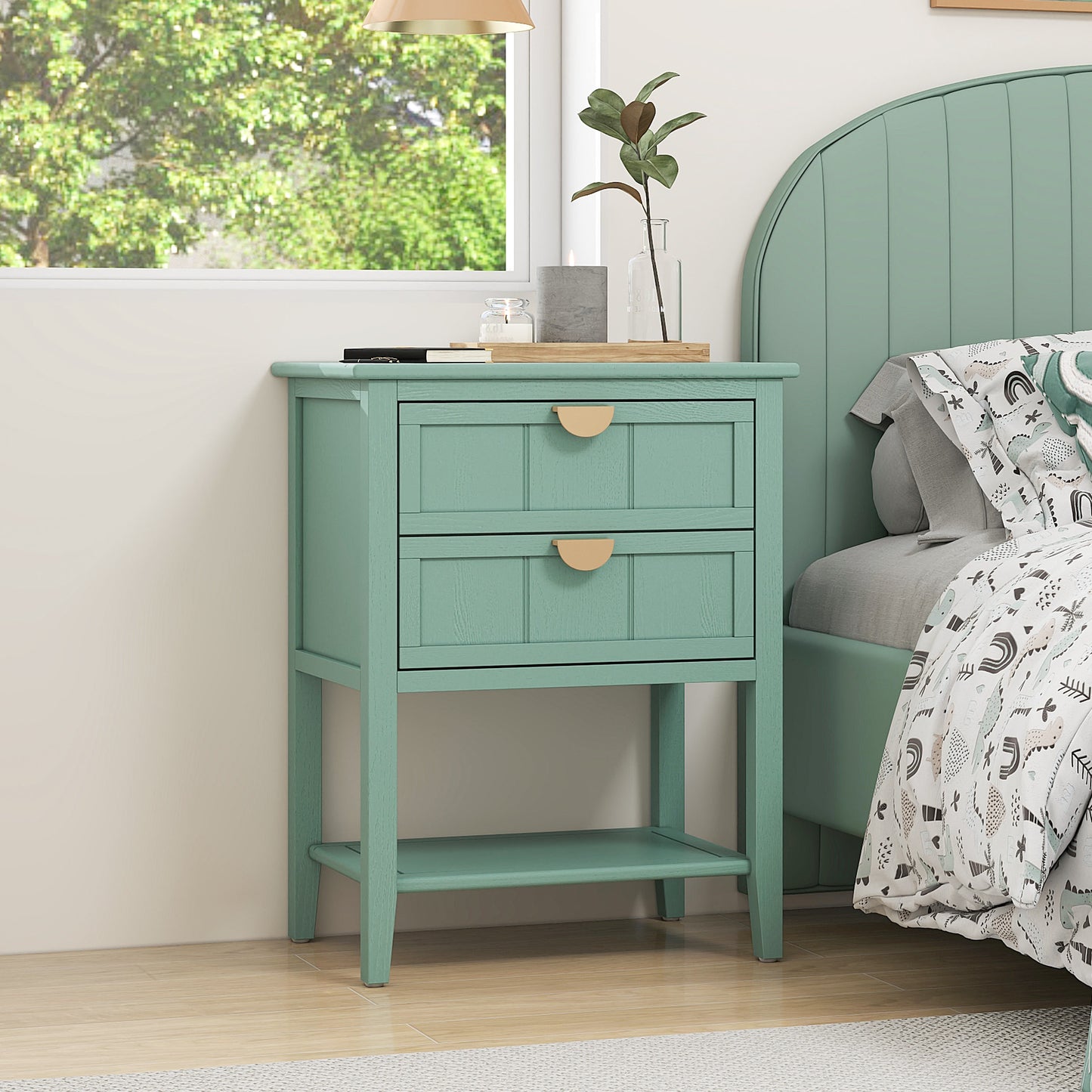 Sturdy 2 Drawer Mint Green Bed Stand