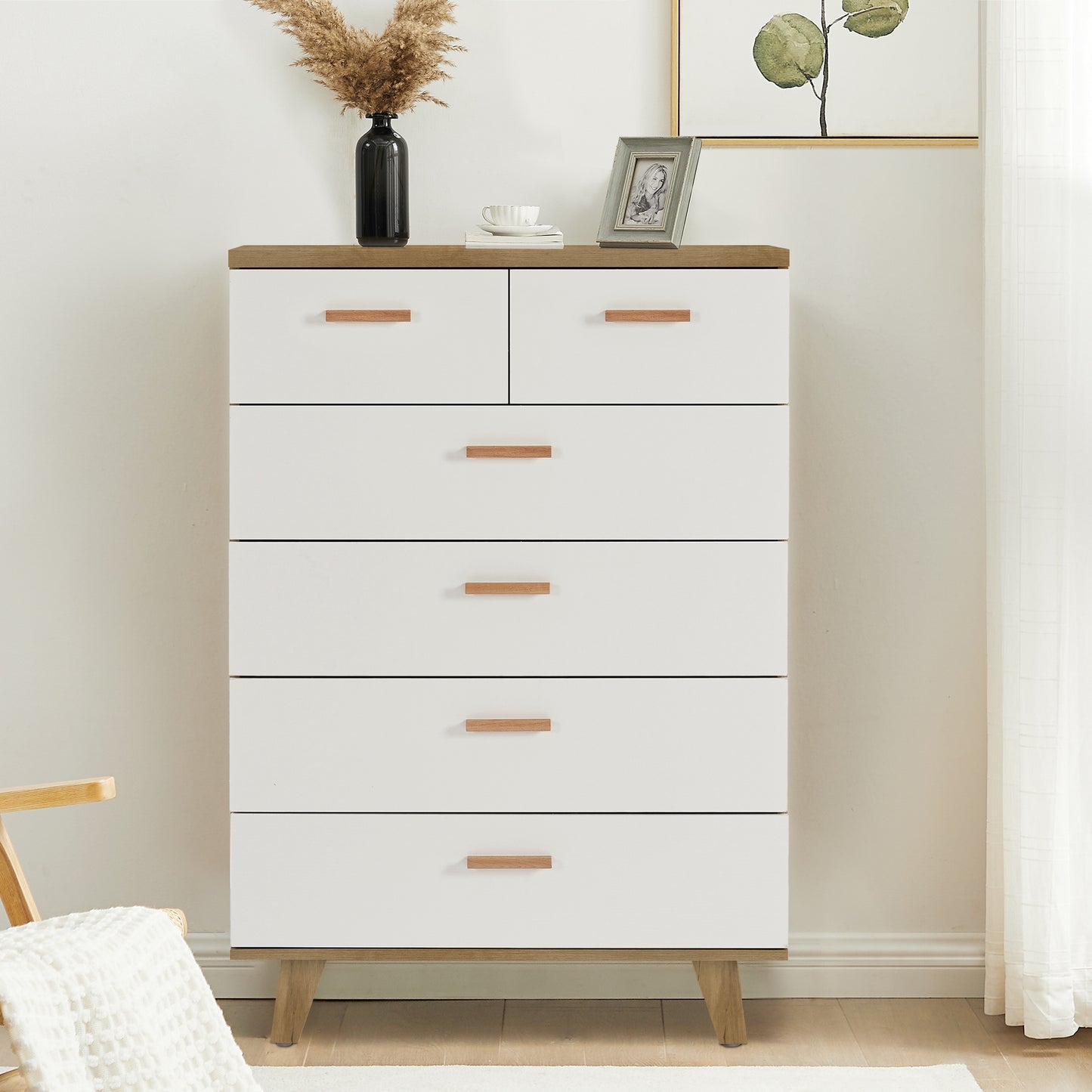 Tall White & Brown Dresser