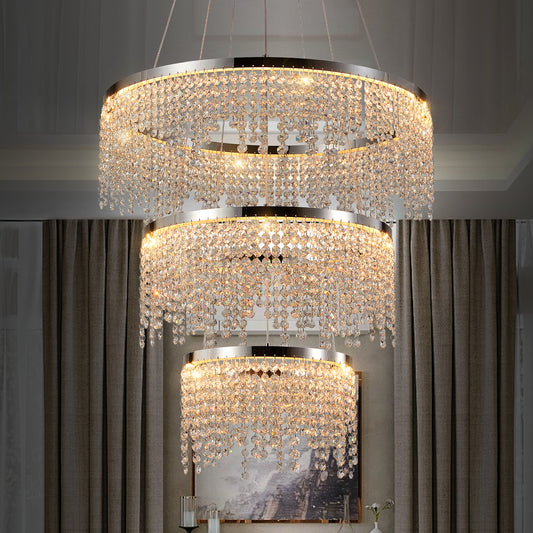 Three Tier Crystal Waterfall Chandelier