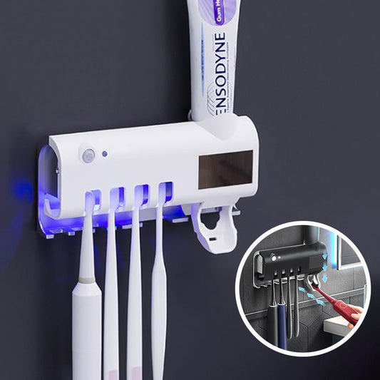 Toothbrush Sterilizer and Toothpaste Dispenser Rack