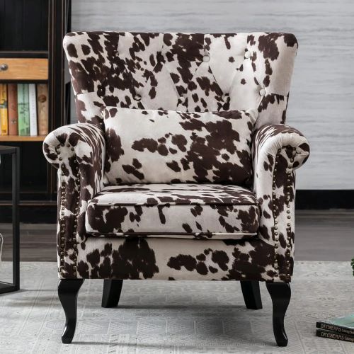 Tufted Velvet Wingback Armchair with Accent Pillow