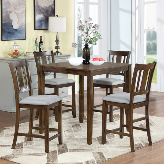 Walnut 5 Piece Counter High Dining Set