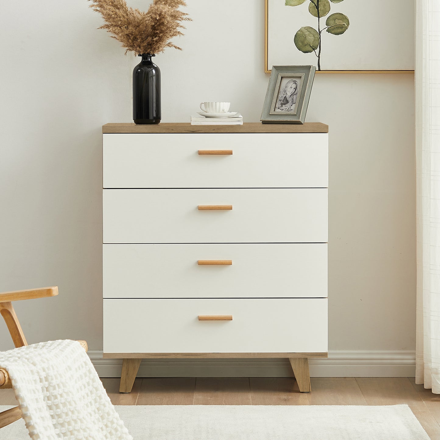 White & Brown 4 Drawer Dresser