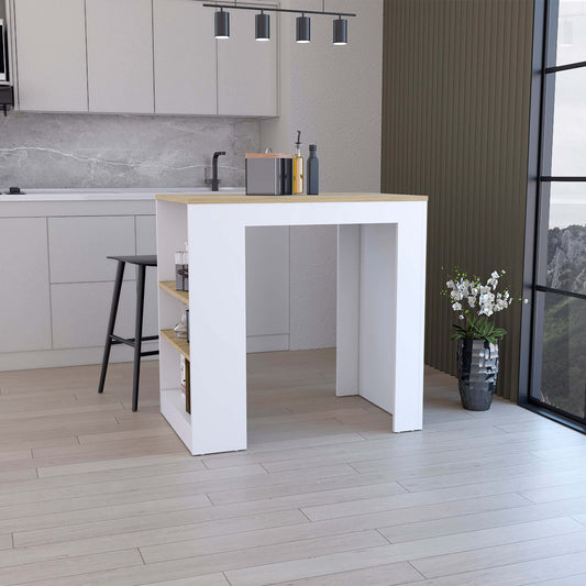 White Kitchen Bar with 3-Side Shelves