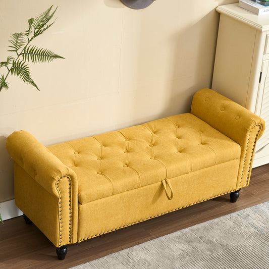 Yellow Velvet Button Tufted Storage Bench