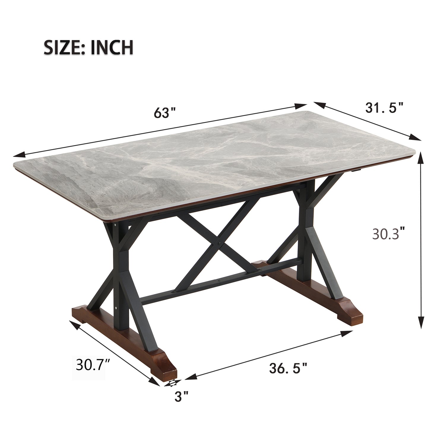 Solid Gray Faux Marble Dining Table